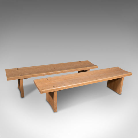 Pair Of Vintage Museum Benches, English, Oak, Dining, Kitchen, Pew, Circa 1980