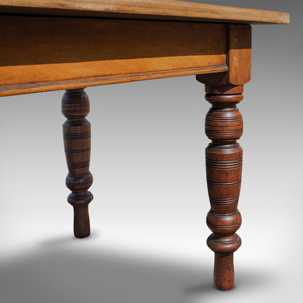 Large Antique Farmhouse Table, English, Pine, Mahogany, Kitchen, Dining, C.1900