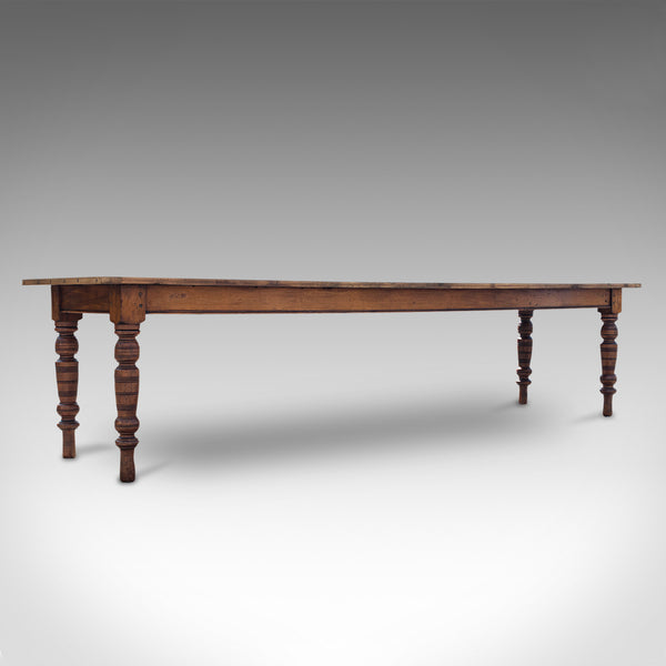 Large Antique Farmhouse Table, English, Pine, Mahogany, Kitchen, Dining, C.1900