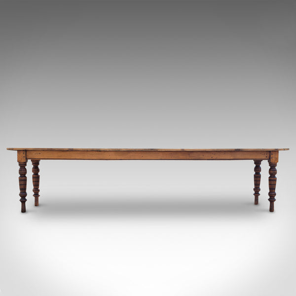 Large Antique Farmhouse Table, English, Pine, Mahogany, Kitchen, Dining, C.1900