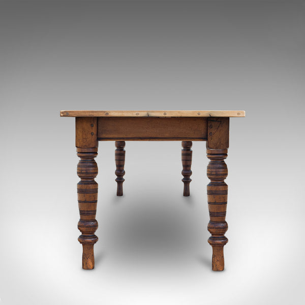 Large Antique Farmhouse Table, English, Pine, Mahogany, Kitchen, Dining, C.1900