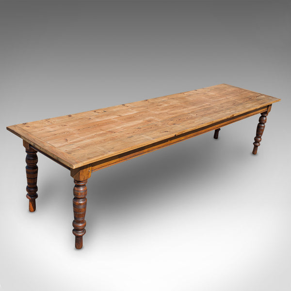 Large Antique Farmhouse Table, English, Pine, Mahogany, Kitchen, Dining, C.1900