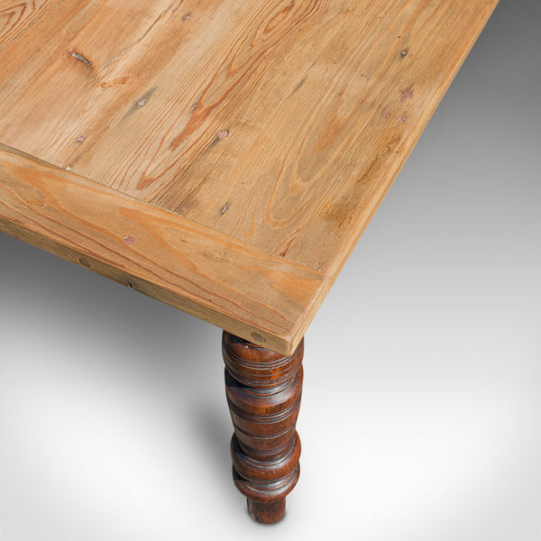 Large Antique Farmhouse Table, English, Pine, Mahogany, Kitchen, Dining, C.1900