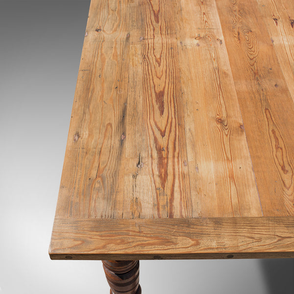 Large Antique Farmhouse Table, English, Pine, Mahogany, Kitchen, Dining, C.1900