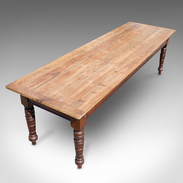 Large Antique Farmhouse Table, English, Mahogany, Pine, Dining, Kitchen, C.1900