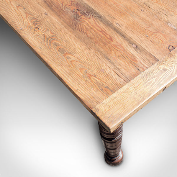 Large Antique Farmhouse Table, English, Mahogany, Pine, Dining, Kitchen, C.1900