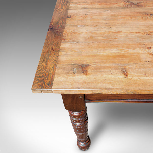 Large Antique Farmhouse Table, English, Mahogany, Pine, Dining, Kitchen, C.1900