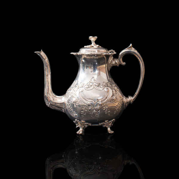 Antique Tea Service, English, Silver Plate, Hand Chased, Teapot, Jug, C.1900