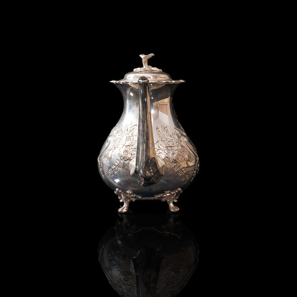 Antique Tea Service, English, Silver Plate, Hand Chased, Teapot, Jug, C.1900