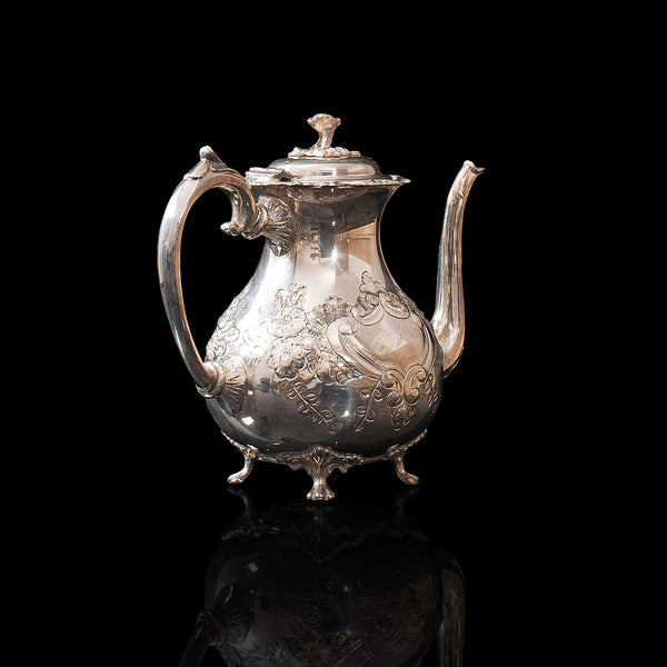 Antique Tea Service, English, Silver Plate, Hand Chased, Teapot, Jug, C.1900