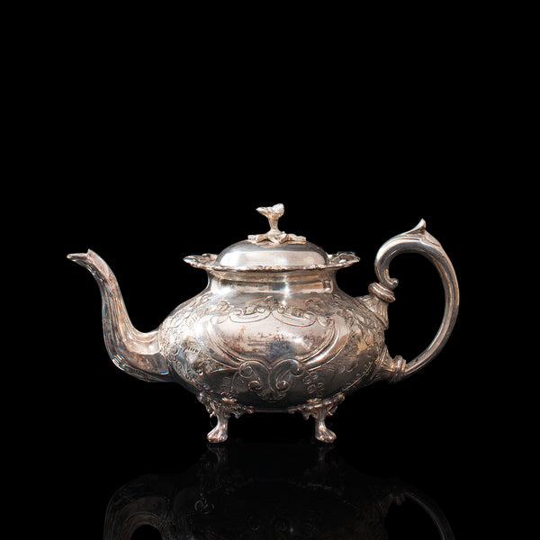 Antique Tea Service, English, Silver Plate, Hand Chased, Teapot, Jug, C.1900
