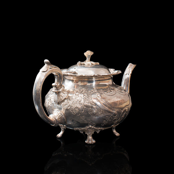 Antique Tea Service, English, Silver Plate, Hand Chased, Teapot, Jug, C.1900