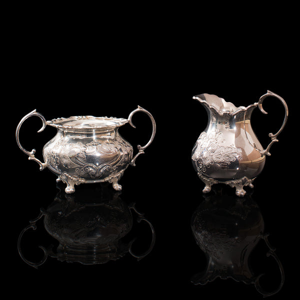 Antique Tea Service, English, Silver Plate, Hand Chased, Teapot, Jug, C.1900