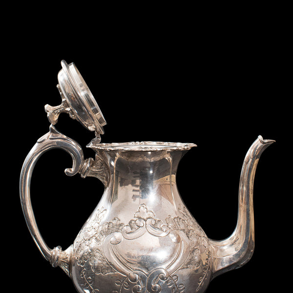 Antique Tea Service, English, Silver Plate, Hand Chased, Teapot, Jug, C.1900