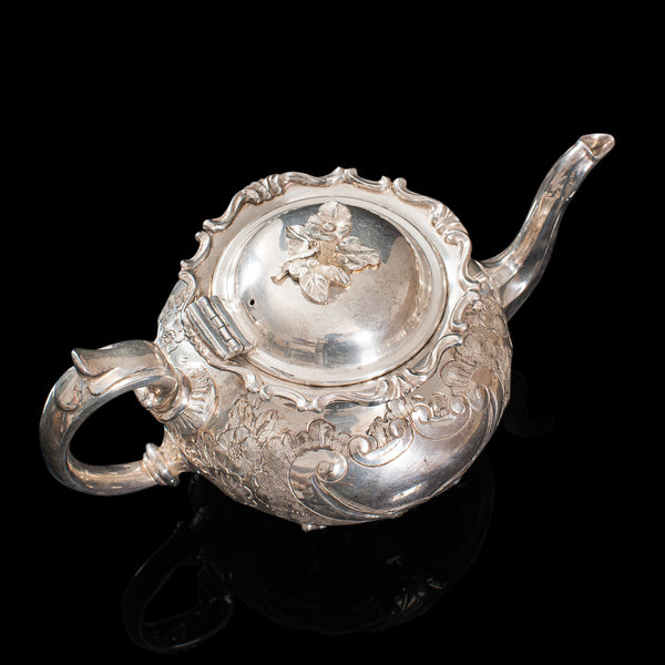 Antique Tea Service, English, Silver Plate, Hand Chased, Teapot, Jug, C.1900