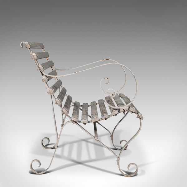 Antique Garden Seat, English, Wrought Iron, Slatted, Outdoor Chair, Victorian