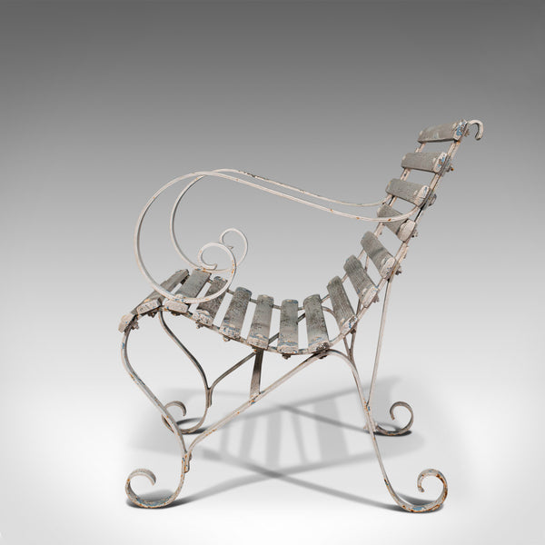 Antique Garden Seat, English, Wrought Iron, Slatted, Outdoor Chair, Victorian