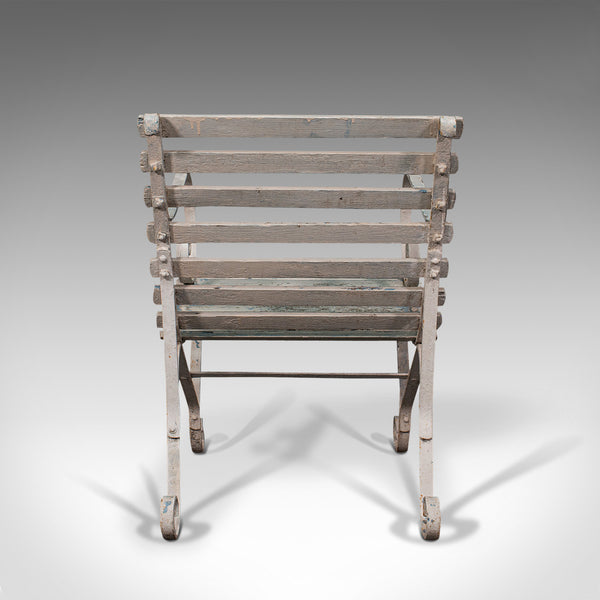 Antique Garden Seat, English, Wrought Iron, Slatted, Outdoor Chair, Victorian