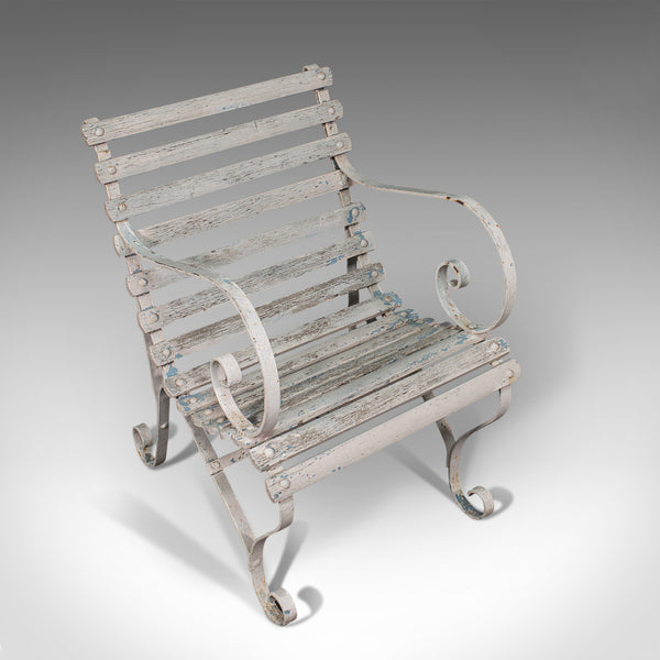 Antique Garden Seat, English, Wrought Iron, Slatted, Outdoor Chair, Victorian