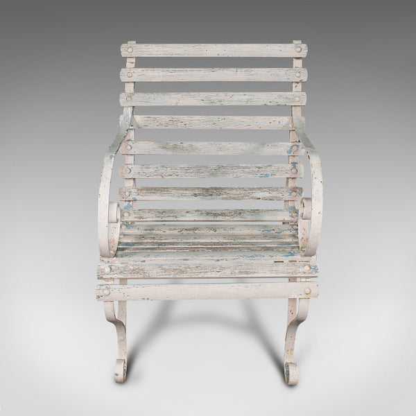 Antique Garden Seat, English, Wrought Iron, Slatted, Outdoor Chair, Victorian