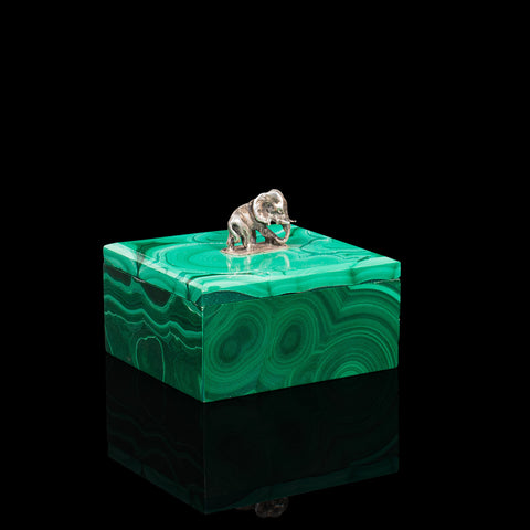 Small Antique Trinket Box, English, Malachite, Silver, Decorative, Victorian