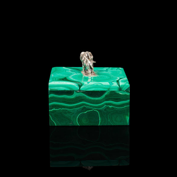 Small Antique Trinket Box, English, Malachite, Silver, Decorative, Victorian