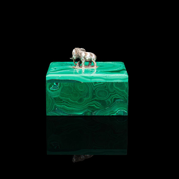 Small Antique Trinket Box, English, Malachite, Silver, Decorative, Victorian