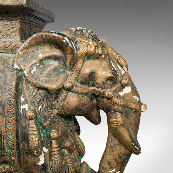 Pair Of, Antique Decorative Elephant Side Table, Indian, Ceramic, Victorian