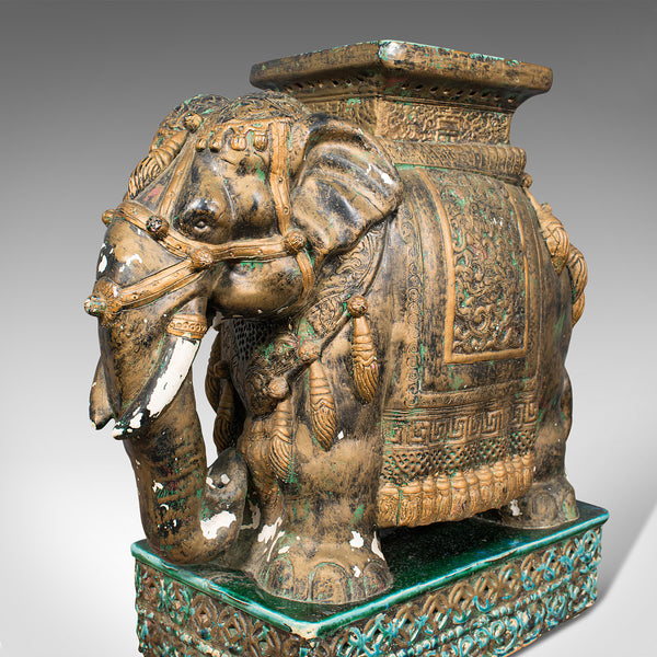 Pair Of, Antique Decorative Elephant Side Table, Indian, Ceramic, Victorian