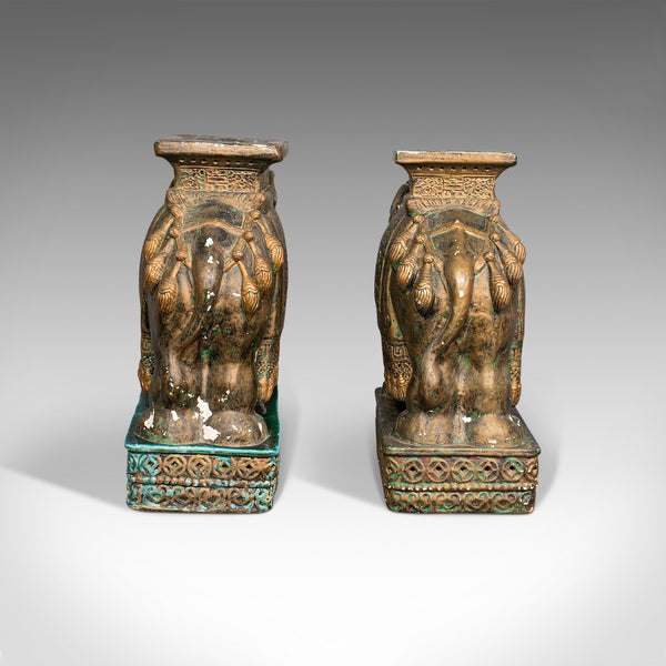 Pair Of, Antique Decorative Elephant Side Table, Indian, Ceramic, Victorian