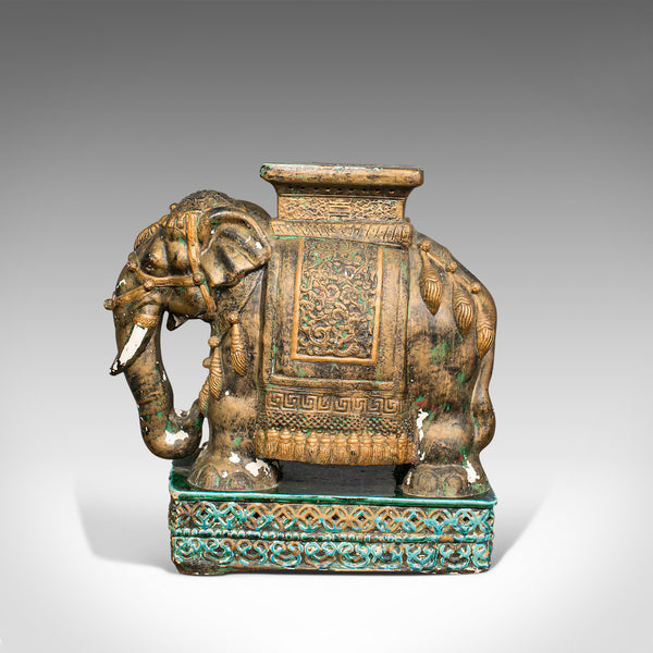 Pair Of, Antique Decorative Elephant Side Table, Indian, Ceramic, Victorian