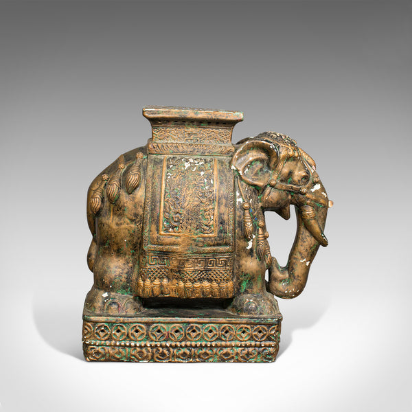 Pair Of, Antique Decorative Elephant Side Table, Indian, Ceramic, Victorian