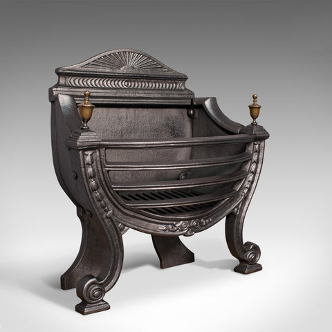 Antique Fire Basket, English, Ornate Cast Iron, Fireplace, Victorian, Circa 1900