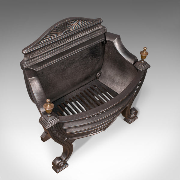 Antique Fire Basket, English, Ornate Cast Iron, Fireplace, Victorian, Circa 1900