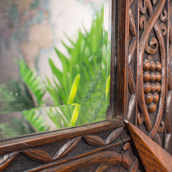 Vintage Carved Wall Mirror, English, Oak, Glass, Hall, Overmantel, Circa 1930