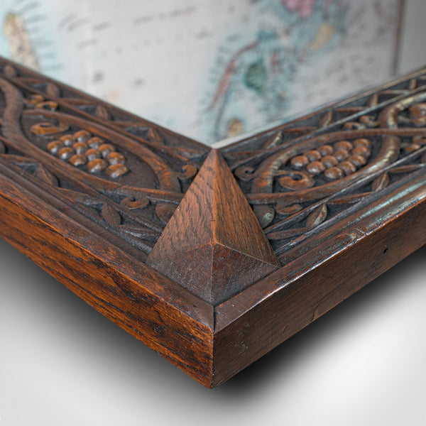 Vintage Carved Wall Mirror, English, Oak, Glass, Hall, Overmantel, Circa 1930