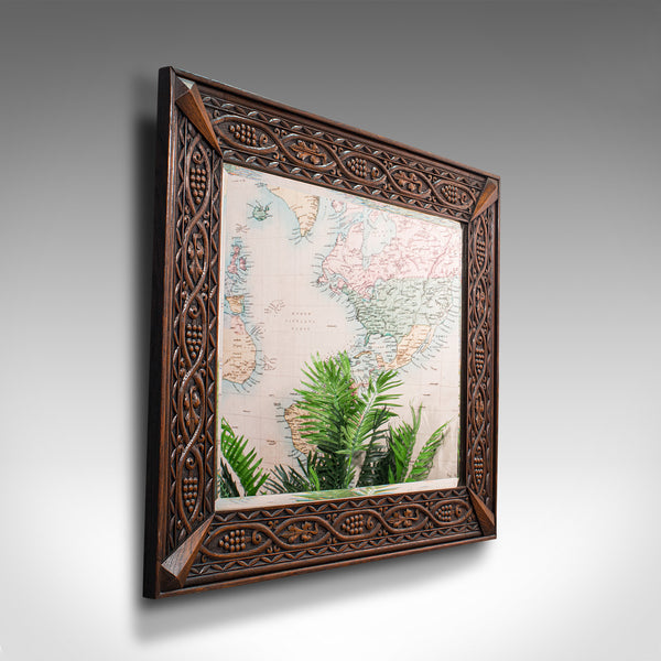 Vintage Carved Wall Mirror, English, Oak, Glass, Hall, Overmantel, Circa 1930