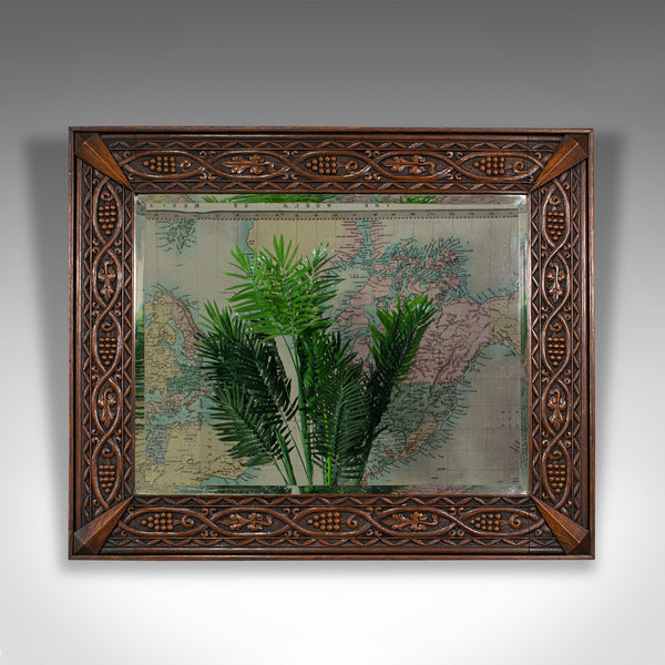 Vintage Carved Wall Mirror, English, Oak, Glass, Hall, Overmantel, Circa 1930