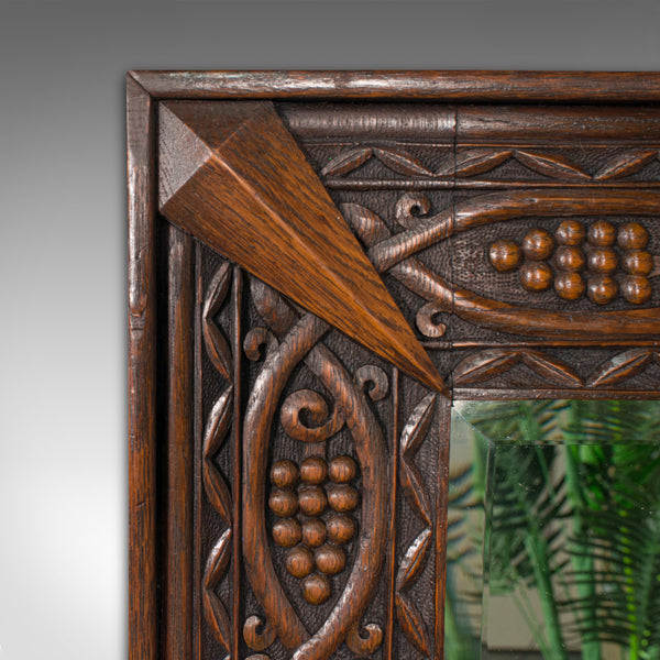 Vintage Carved Wall Mirror, English, Oak, Glass, Hall, Overmantel, Circa 1930