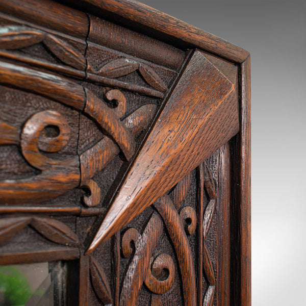 Vintage Carved Wall Mirror, English, Oak, Glass, Hall, Overmantel, Circa 1930