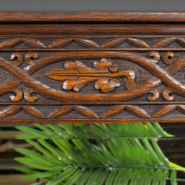Vintage Carved Wall Mirror, English, Oak, Glass, Hall, Overmantel, Circa 1930