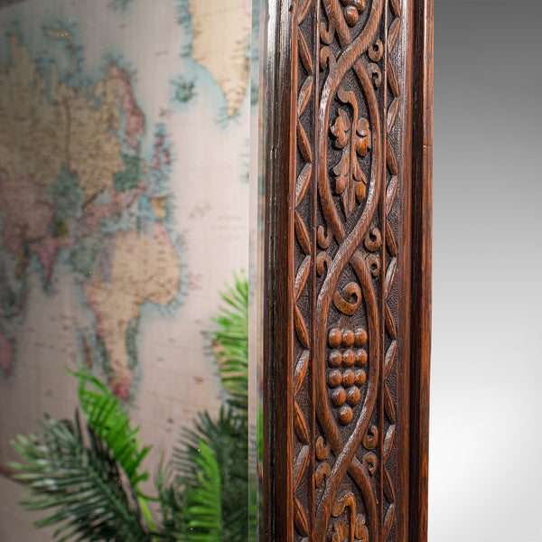 Vintage Carved Wall Mirror, English, Oak, Glass, Hall, Overmantel, Circa 1930