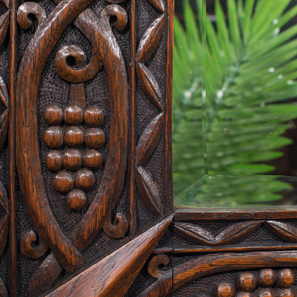 Vintage Carved Wall Mirror, English, Oak, Glass, Hall, Overmantel, Circa 1930