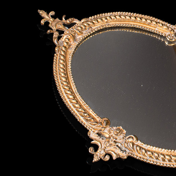 Small Antique Oval Hall Mirror, English, Gilt Metal, Glass, Vanity, Victorian