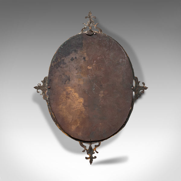 Small Antique Oval Hall Mirror, English, Gilt Metal, Glass, Vanity, Victorian