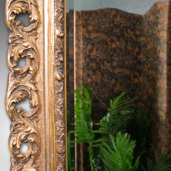 Antique Bevelled Mirror, English, Gilt Gesso, Overmantel, Hall, Victorian, 1900