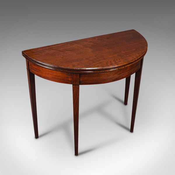 Antique Folding Tea Table, English, Mahogany, Side, Demi Lune, Georgian, C.1800