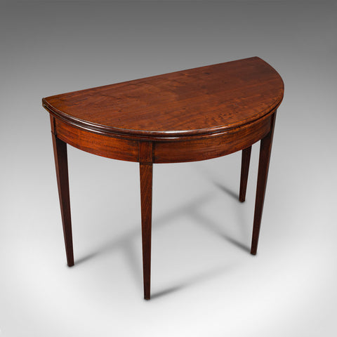 Antique Folding Tea Table, English, Mahogany, Side, Demi Lune, Georgian, C.1800