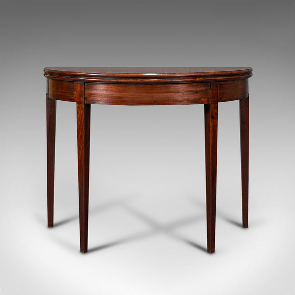 Antique Folding Tea Table, English, Mahogany, Side, Demi Lune, Georgian, C.1800