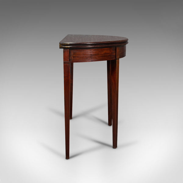 Antique Folding Tea Table, English, Mahogany, Side, Demi Lune, Georgian, C.1800